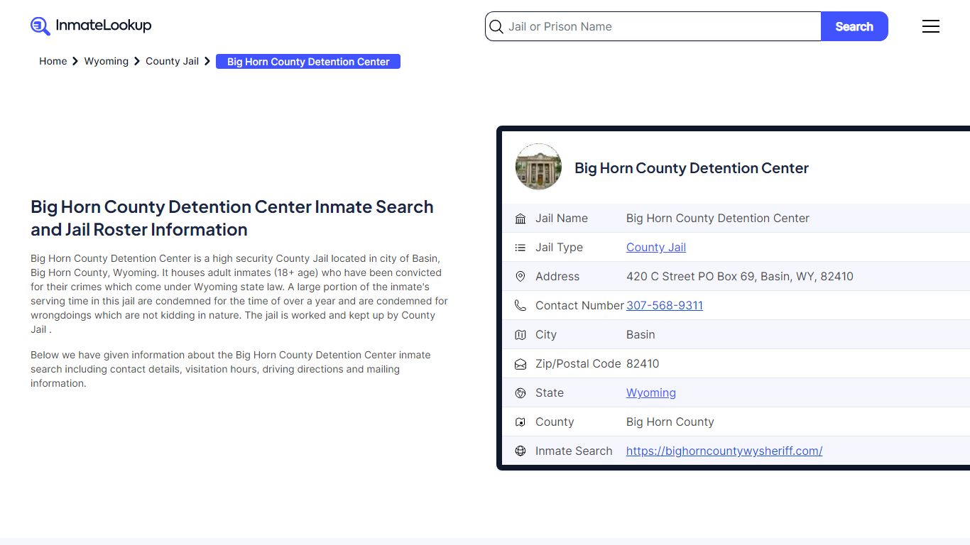 Big Horn County Detention Center Inmate Search, Jail Roster, Bookings ...