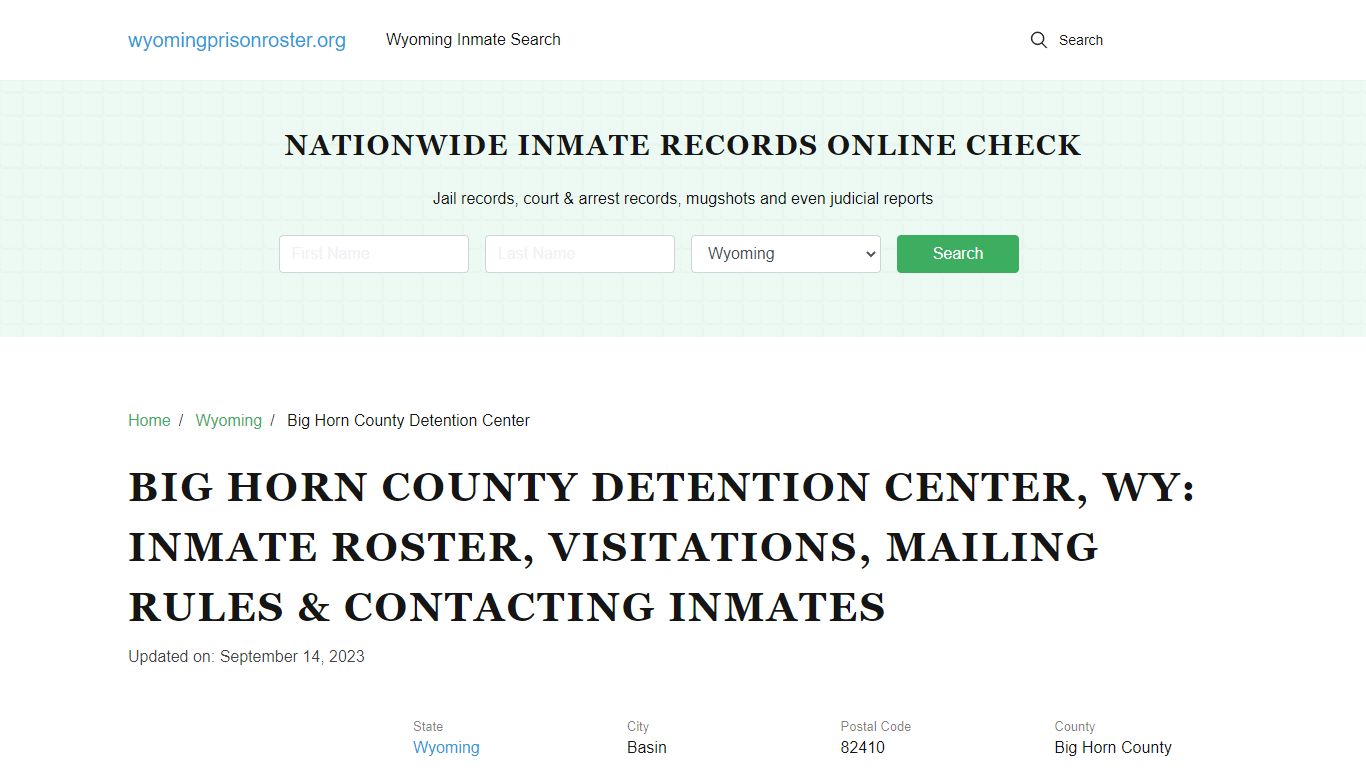 Big Horn County Detention Center, WY: Inmate Search, Visitations ...